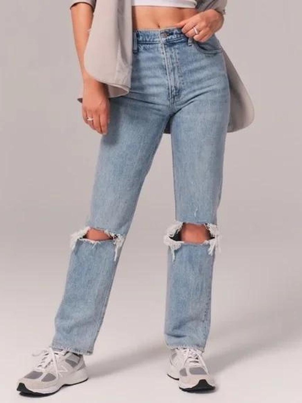 Abercrombie & Fitch Light Blue Distressed Straight Leg Jeans